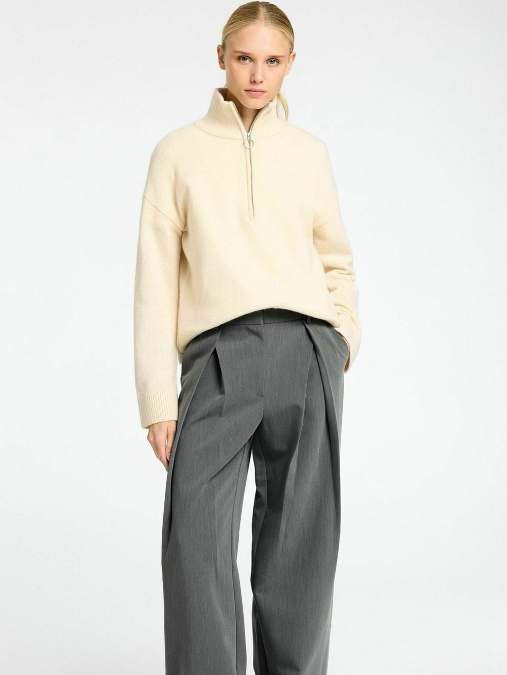 Selected Femme NWT Cream Half-Zip Mock Neck Sweater X Large  Wool Blend